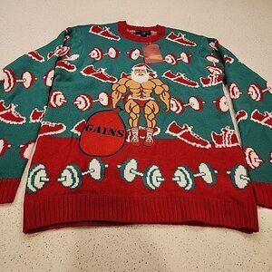 Gains Graphic Crewneck Sweater - Red and Green